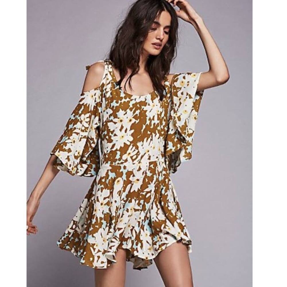 NWT FREE PEOPLE Lucina Floral Shoulder-Tie Mini Dress